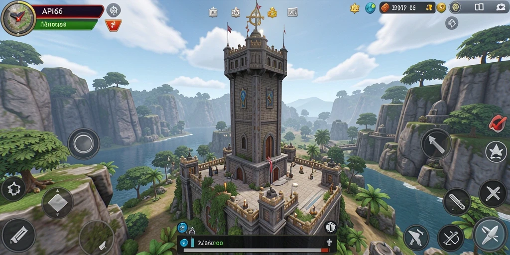 Screenshot menunjukkan aksi gameplay menara pertahanan yang intens.
