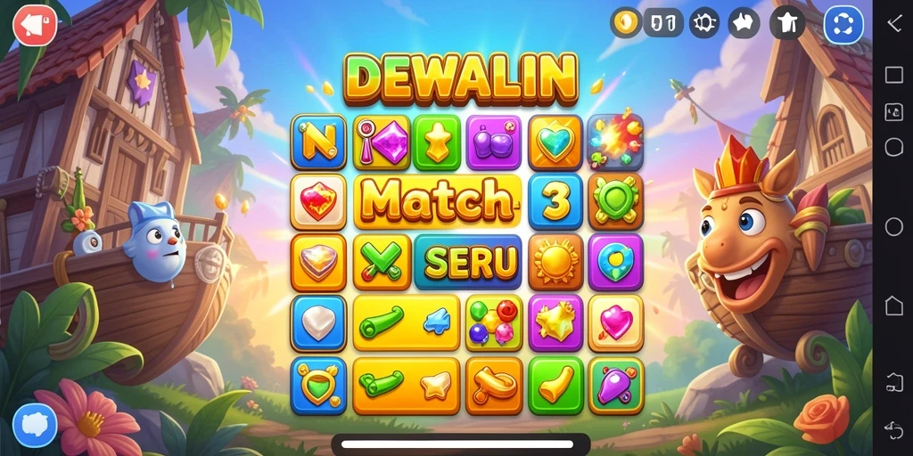 Screenshot DEWALIN menampilkan aksi seru di gameplay Match-3.