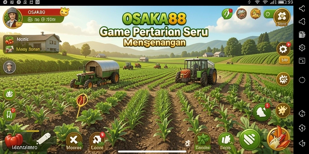 Tampilan gameplay OSAKA88 yang menampilkan ladang hijau dan hewan ternak.