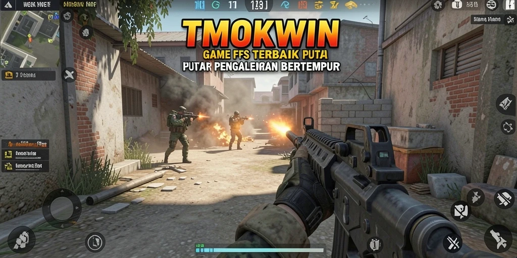 Gameplay TMOKWIN menampilkan aksi tembak-menembak yang intens dan taktis.